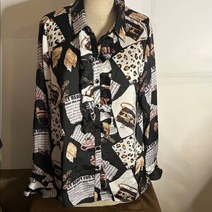 Vintage Ness satin blouse ruffle medium